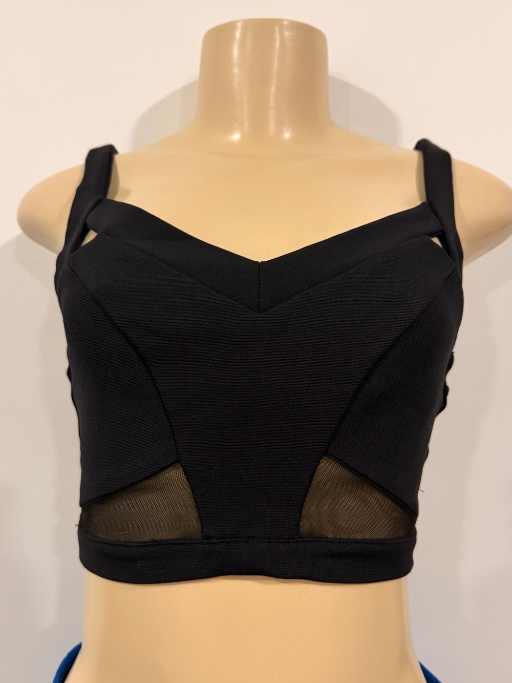 bebe Black Mesh-Trim Crop Top